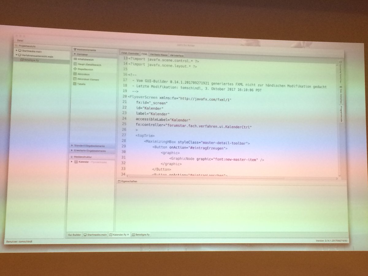 wolflook's tweet photo. #JavaFX real world application with a #JavaFX frontend and UI builder w/ MVVM pattern at the German department of justice by @sialcasa at #WJAX2017 @jaxcon @tomsontom https://t.co/r0bMDqMt3L