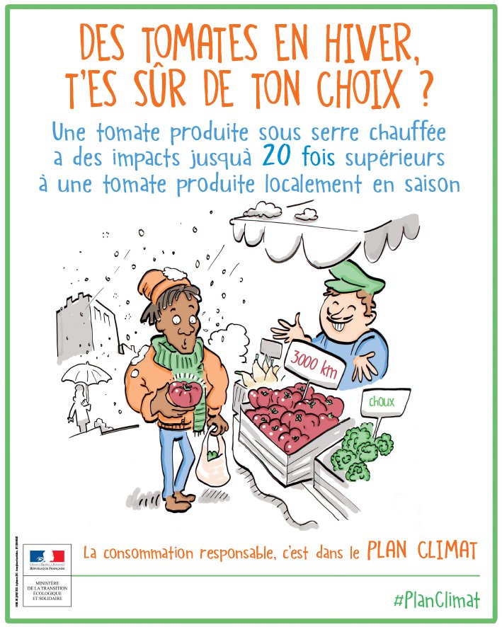Ecologie_Gouv's tweet photo. Consommez responsable! Une 🍅 produite sous serre chauffée a des impacts jusqu'à 20x supérieurs à une 🍅 produite en saison #COP23 #PlanClimat https://t.co/zFiTHuQRoe
