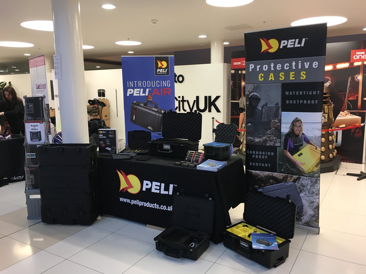 Peli_Gill's tweet photo. @Peli_UK stand all set up for the #KitPlusShow @tvbayshow @MediaCityUK with Peli Air Cases &amp; Rackmount Cases. https://t.co/DthbiYbzWY