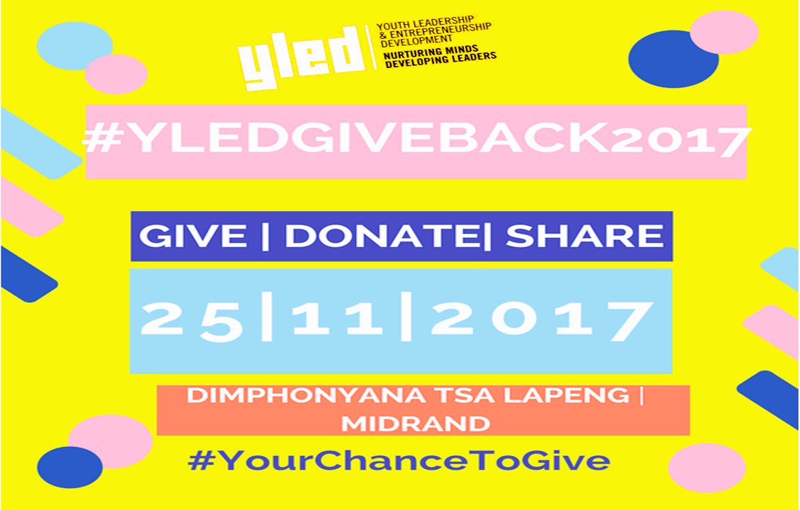 yledsa's tweet photo. #YLEDGIVEBACK2017 - We urge all individuals, churches, corporates, @GautengProvince @PlayYourPartSA to give. Email info@yled.co.za 4Details https://t.co/L5j3fiWzCo