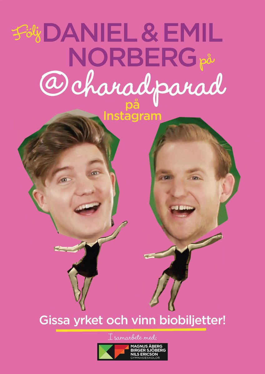 blomlinda's tweet photo. Imorgon kl 16 är det dax för charader igen! Följ @charadparad på Insta och gissa vilka yrken Daniel och Emil föreställer. Kommer bli kul! 😆 https://t.co/Qp1WwSMHif