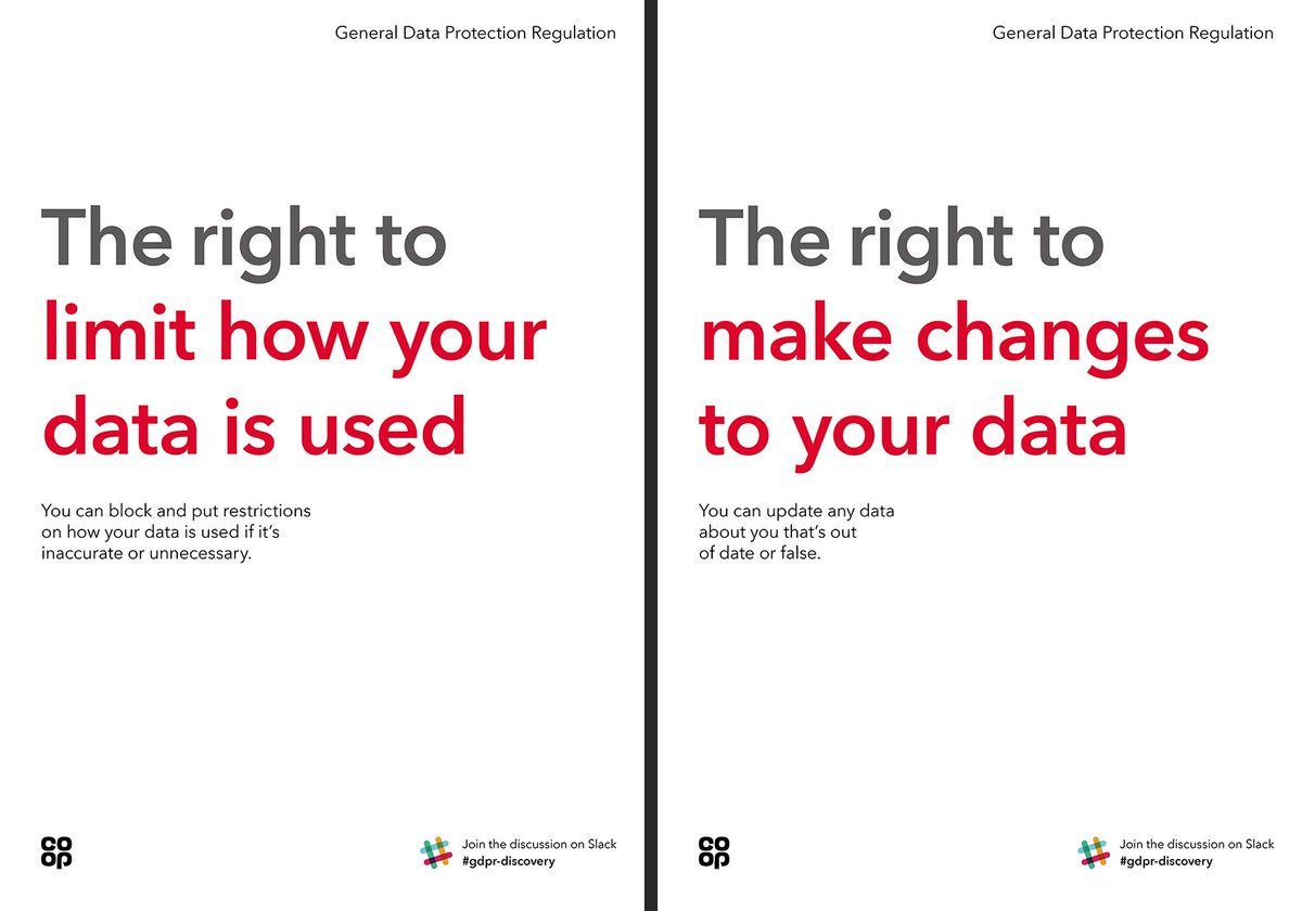 Two posters that read, "the right to limit how your data is used" and "the right to make changes to your data".