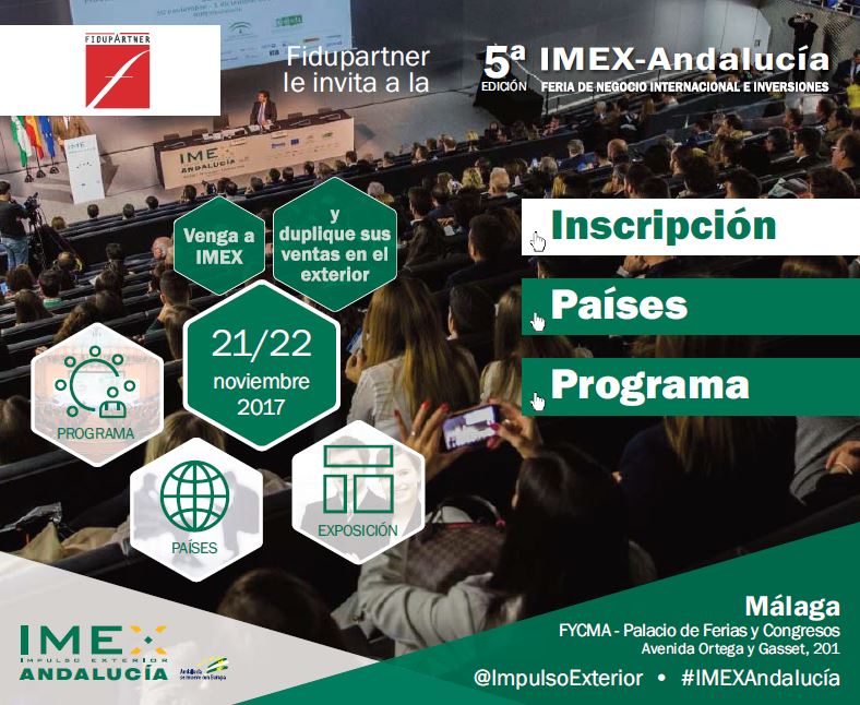 GarciaJeanMaroc's tweet photo. #FIDUPARTNER les invita a visitar su stand en la 5ª edición de IMEX #Andalucia los días 21 y 22 de noviembre en #Malaga @ImpulsoExterior https://t.co/xURbUhR4kd