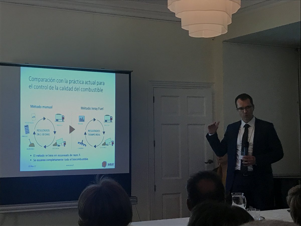 BusinessFin_ES's tweet photo. Mika Muinonen from #INRAY presenting methods for more efficient #bioenergy solutions and measuring #fuel quality. #biofuel #exportfinland https://t.co/RoCHSGYuou