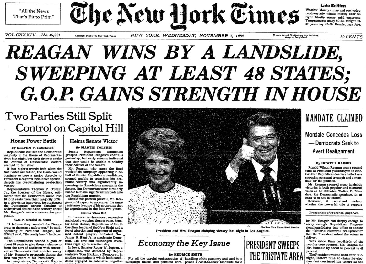 Image result for Reagan wins in 1984