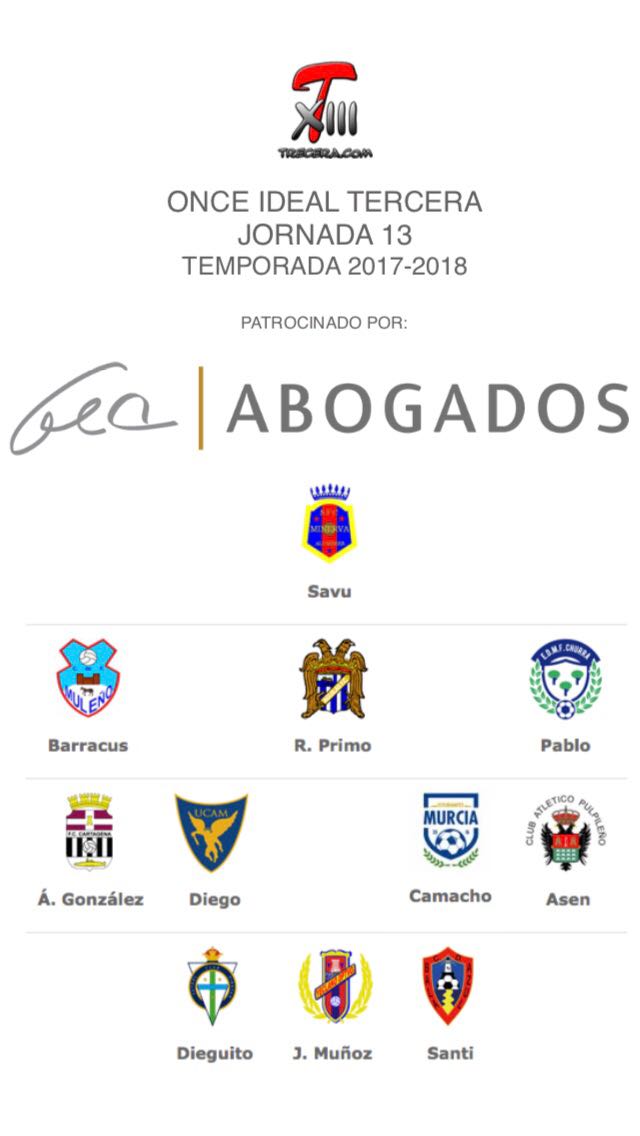 treceraG13's tweet photo. Aquí tenéis el Once Ideal de la jornada 13, de la mano @geaabogados_ . Enhorabuena! https://t.co/xD4JXMNC8s