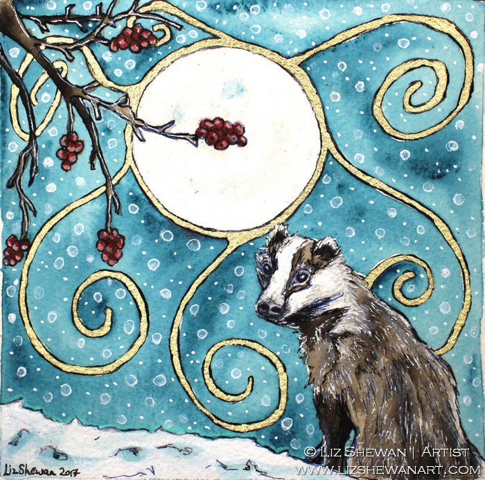 LunarTreasures's tweet photo. #BADGER Magic Moon Snow Scene #christmasgift Gold Leaf #limitededition by LizShewanArtGallery  https://t.co/10OzXJjllc via @Etsy #badgercull https://t.co/Y441Moq2dF