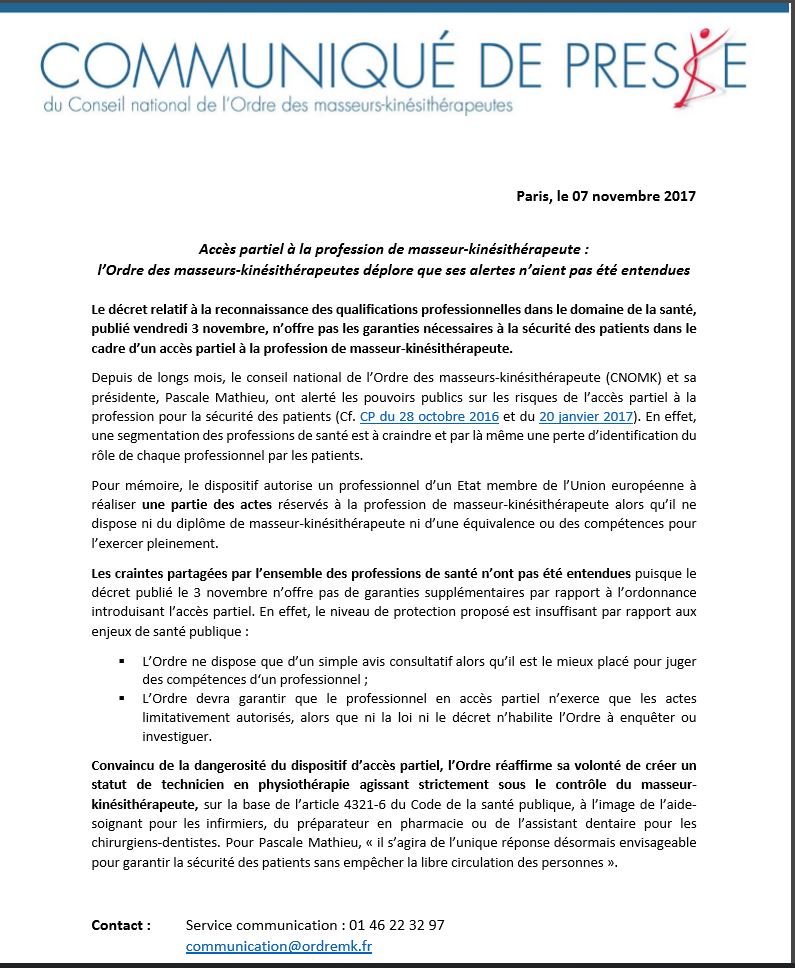 cnomk's tweet photo. Communiqué du @cnomk sur la publication du décret sur l'#accespartiel : L'Ordre déplore que ses alertes n'aient pas été entendues https://t.co/ZIW1FHQm6E