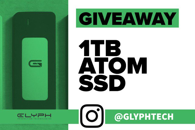 ProductionHUB's tweet photo. .@GlyphProTech giving away 5 ATOM SSDs! 1TB of solid state goodness. Enter by spreading the word. Use hashtags #Glyph #AtomSSD https://t.co/1Ywzpj5zLr