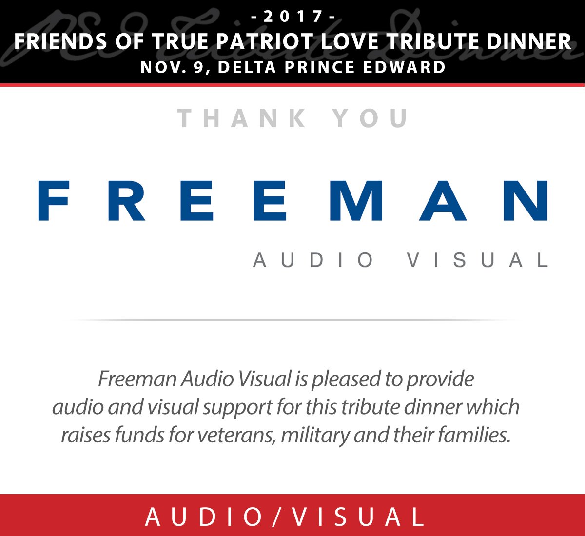 PEITribute's tweet photo. Thank you @freemanavcanada for providing professional audio and visual services for the #pei Tribute Dinner. https://t.co/0niSx8pROU https://t.co/QZAzZJKmwm