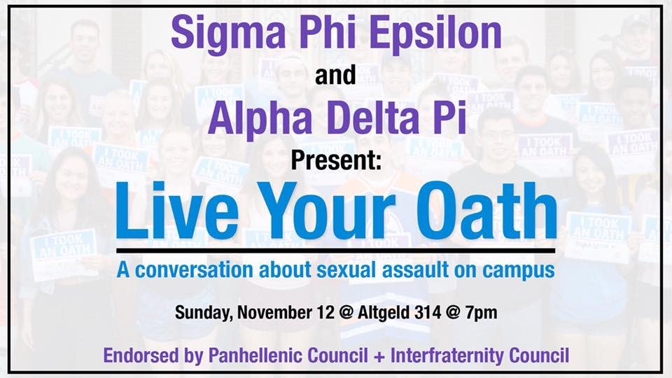 This Sunday. Join the conversation about sexual assault in Altgeld 314 @ 7pm!