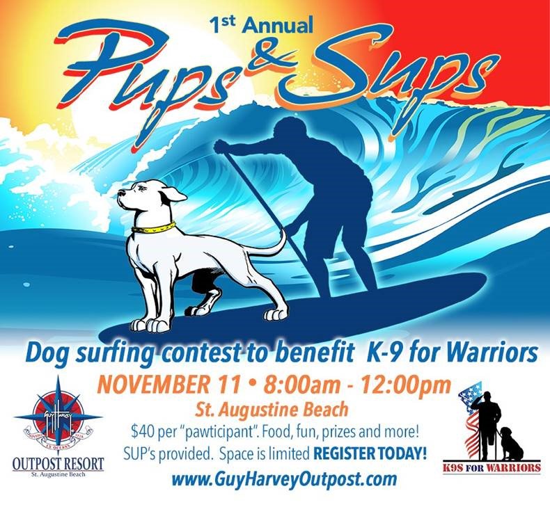Has your pup registered for Pups &amp; Sups Dog Surfing contest on 11/11? Don't miss our first event as the new @GHOStAugBeach! #VeteransDay