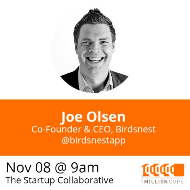 Startup_Collab's tweet photo. 1 Million Cups kicks off at 9 AM tomorrow with Joe Olsen from @birdsnestapp! #thestartupcollaborative #1mcomaha https://t.co/hjA9JyzdJz