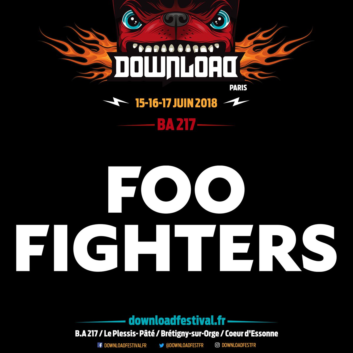 DownloadFestFR's tweet photo. On signale un phénomène aérien étrange au dessus de la #BA217: les @FooFighters rejoignent l’affiche du Download 2018 !
#DWLFR18 #DownloadFr https://t.co/w3HMp0xWx5
