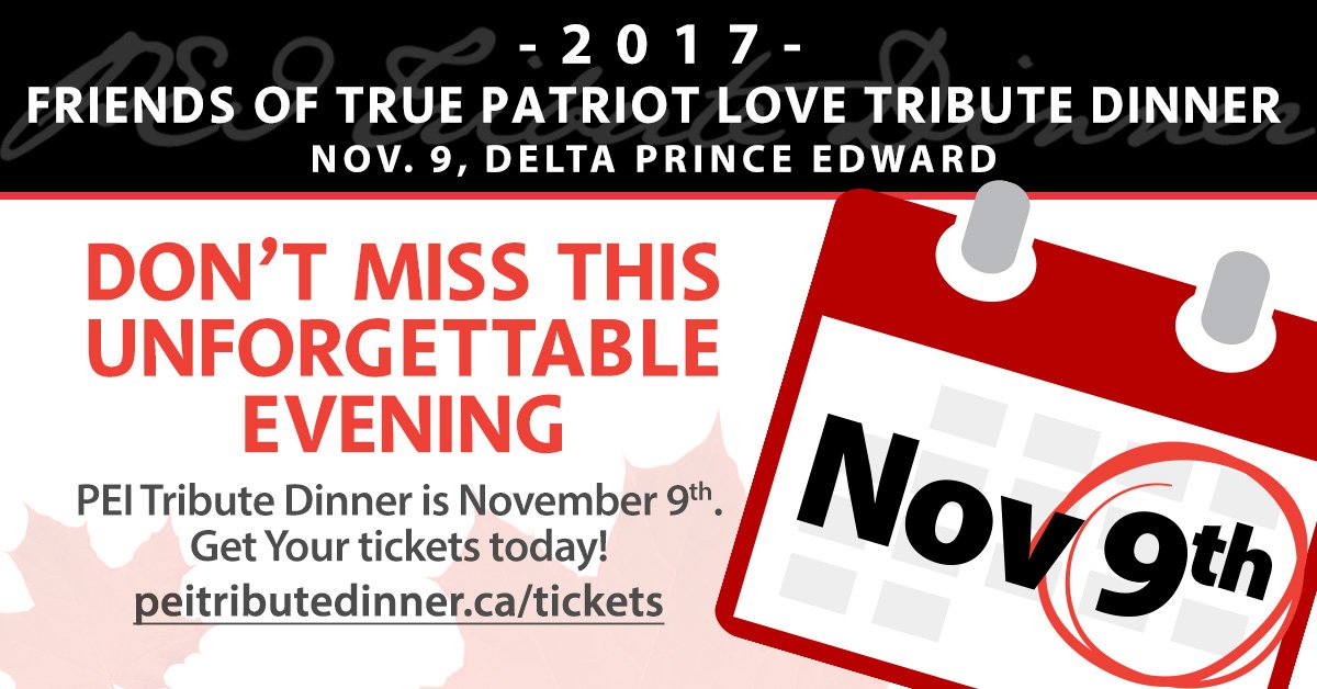 PEITribute's tweet photo. TWO DAYS LEFT! Get your tickets to the #PEI Tribute Dinner on Nov 9 at the Delta Prince Edward. https://t.co/V3MQpmXbGU https://t.co/wNLjOEUvkD