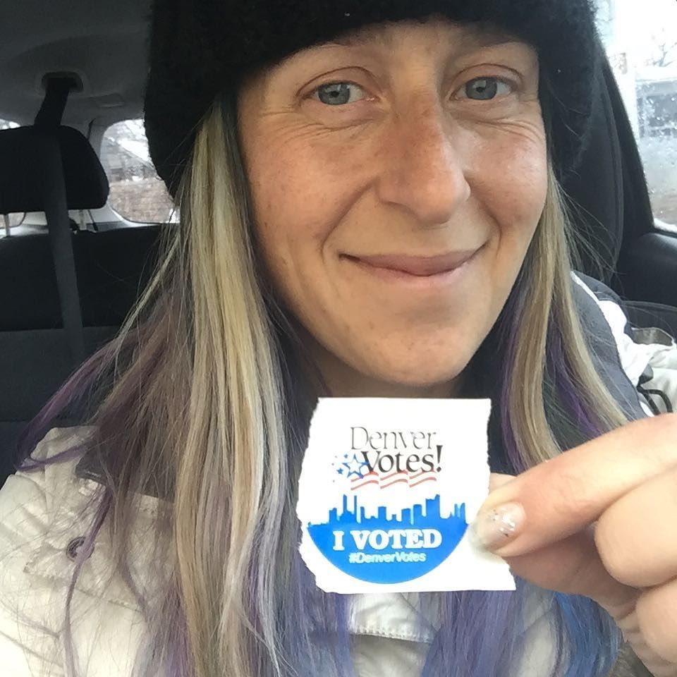 yarrs's tweet photo. I voted. 
#denvervotes #ivoted #powerthroughparticipation #throatchakra #speakyourtruth #vote https://t.co/7gDpv7j7x2 https://t.co/yi1E3Uy4Tb