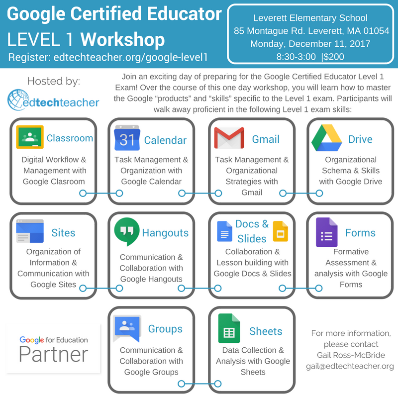 EdTechTeacher21's tweet photo. Google Certification Level 1 Workshops in Western, MA
https://t.co/3arOaorpOS Sign up today!
#techteamMA #edchatme #googleedu https://t.co/Esz7MRyflb