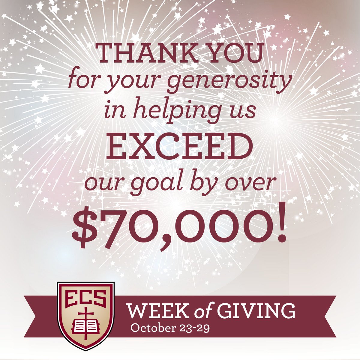 ecs_eagles's tweet photo. #WeekofGiving2017 TOTAL GIFTS! Check out our amazing results!! #ecsgenerosity #annualfund https://t.co/YR7Zutrbdv