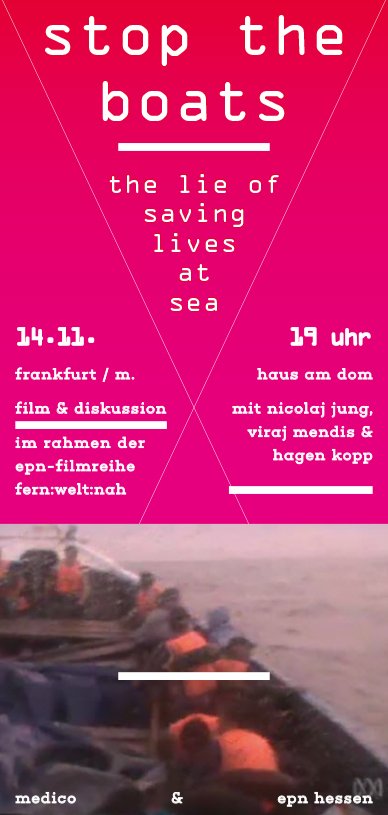 Yardstick_Films's tweet photo. 'Stop the Boats' screening in Frankfurt on 14th November https://t.co/mhBcy509oo https://t.co/BOQhuRcMum