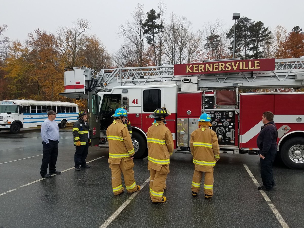 WHSFAChief's tweet photo. Kernersville Ladder 41 supporting the academy. Teaching aerial ladders and learning about careers. #packstrong @WalkertownHigh #wsfcs https://t.co/iuCv6o5FYQ