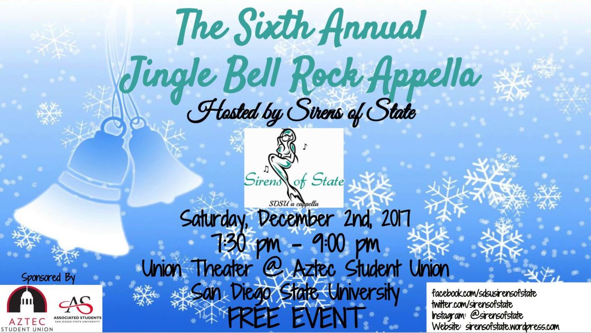 Excited to host our 6th annual Jingle Bell Rock-Appella on Dec. 2! On campus, FREE, + <a href="/PreposteroneSD/">PREPOSTERONE</a> , <a href="/SoundWaveSDSU/">SoundWaveSDSU</a> , and <a href="/ucsddots/">Daughters of Triton [the DOTs]</a> 💞