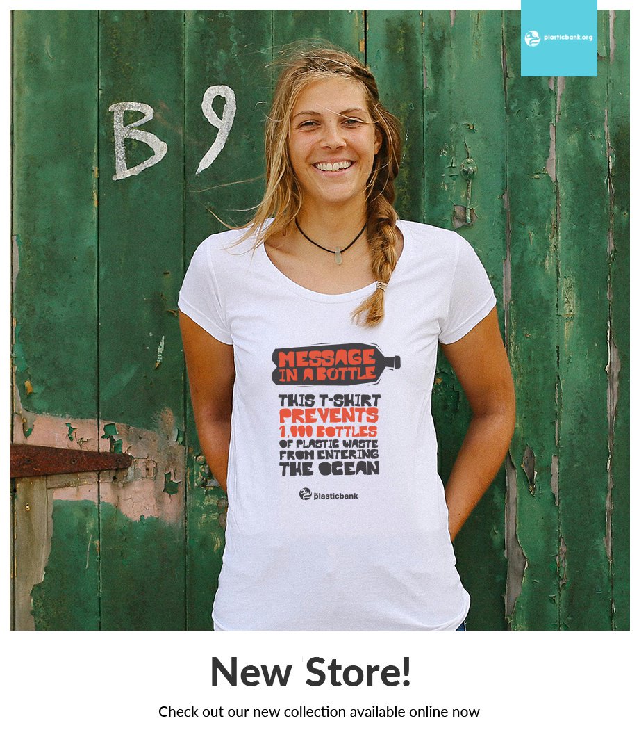 PlasticBank's tweet photo. Our NEW online store is here! Every purchase keeps 1000 bottles of plastic waste OUT OF OUR OCEANS!! #Socialplastic https://t.co/3pPCgW0aSi https://t.co/McLnWKPuqV
