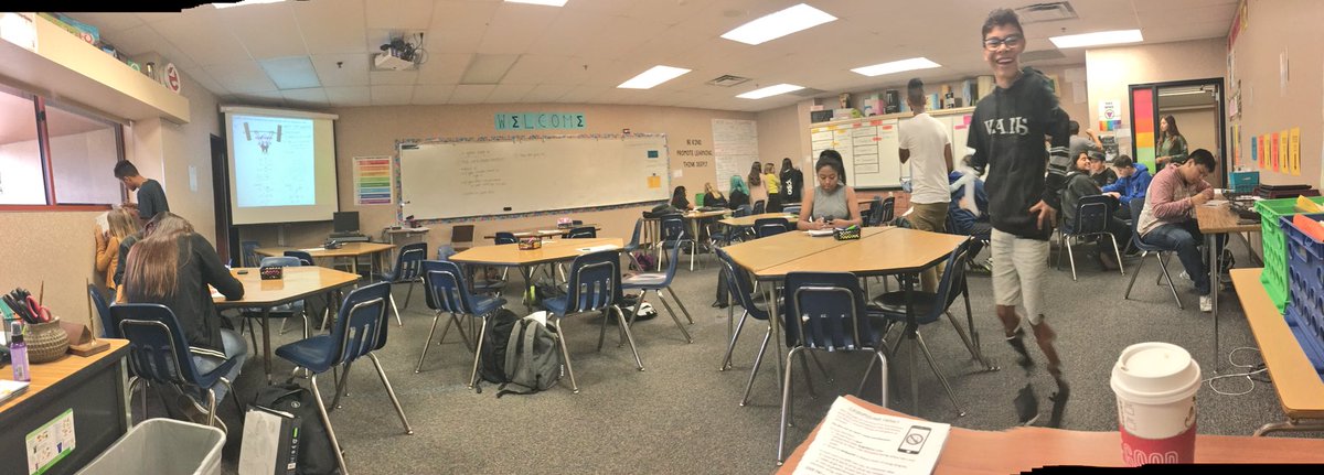 MrsNormandy's tweet image. Taking a picture of Ss working around the room and one student's legs disintegrated! #schoolisreal #multistepequations #panoramicfail