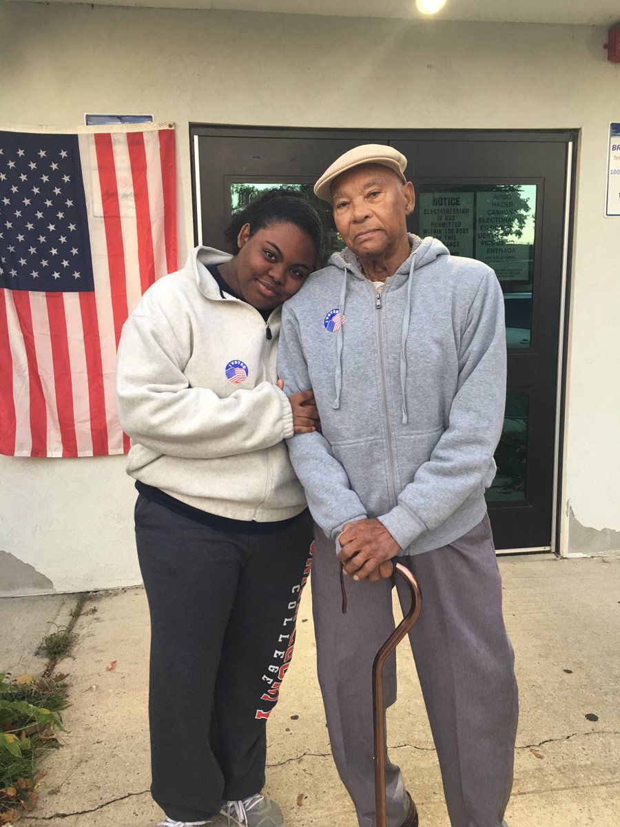 Analilia_Mejia's tweet photo. What does my father do first thing on his 91st birthday? Take my 18yr old niece to vote for the very first time! @NJWFA #IVotedForPhil https://t.co/4651MebA4U