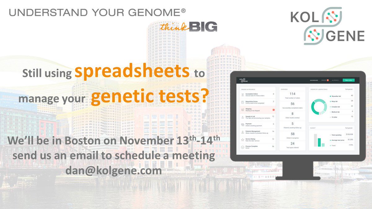 KolGene_'s tweet photo. Happy to take part in the #UnderstandYourGenome meeting in Boston next week. Send us an email to schedule a meeting- dan@kolgene.com #UYG https://t.co/0e4x2SP7ms