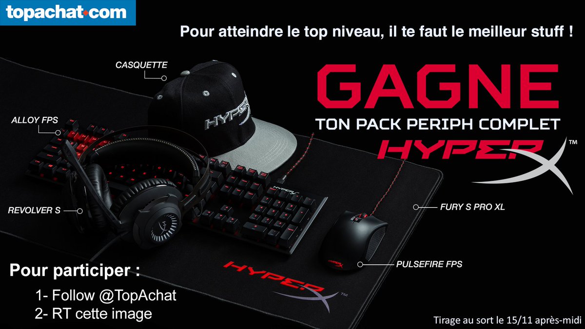 🎁 #Concours 🎁

Pour du gaming au top, gagne ton stuff complet <a href="/HyperX/">HyperX</a> !
 
Pour participer
👉 #RT
👉 Follow <a href="/TopAchat/">TopAchat #BlackFriday 🔥</a>