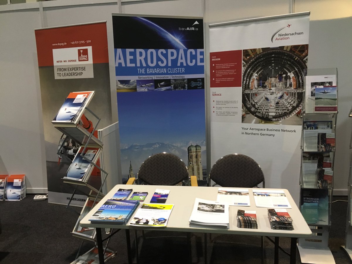 GER_Aerospace's tweet photo. Ready to go for #AF17HH Joint booth with our friends from @bavAIRia and six fantastic companies from #Niedersachsen @IPM_Network https://t.co/fmeNbXb3YO