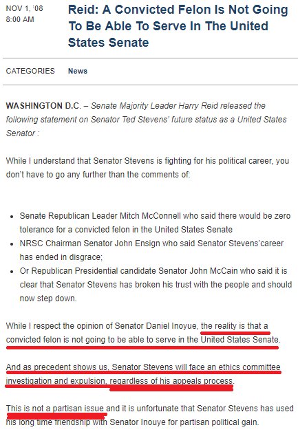 Why did Democrats remove statement from Harry Reid saying 'A convicted felon is not going to be able to serve in the United States Senate?' Because Bob Menendez