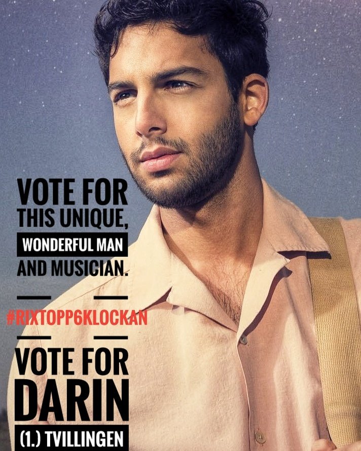 DarinGlobal's tweet photo. https://t.co/kuKEKZrVo0 Vote for this unique, wonderful man and musician.  [1.] TVILLINGEN ♊ #tvillingen 💕 @DarinOfficial #rixtopp6klockan https://t.co/nQreEAK1es