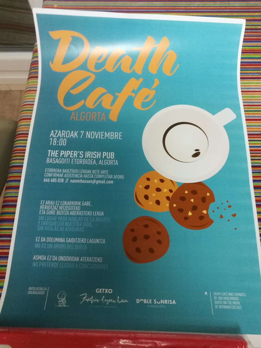 GetxoZurekin's tweet photo. Hoy nos vemos en Algorta a las 6. @GetxoZurekin @DeathCafe @PatxiLurra @ndccharity #deathisnatural https://t.co/WFBB88Mxrr