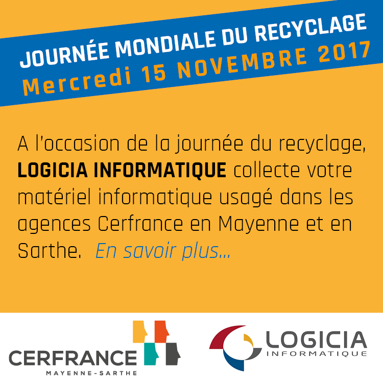 savlogicia's tweet photo. #JournéeMondialeduRecyclage
Collecte votre matériel informatique usagé le 15 novembre 2017.
https://t.co/Bs2XPu1DfB https://t.co/R2klRP0t0U