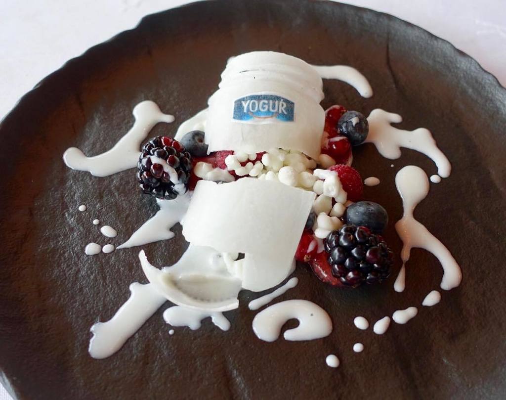Highlights of #sansebastian (10) | - Broken jar of yoghurt & berries from sugar, edible ink & paper | #3michelinstarred