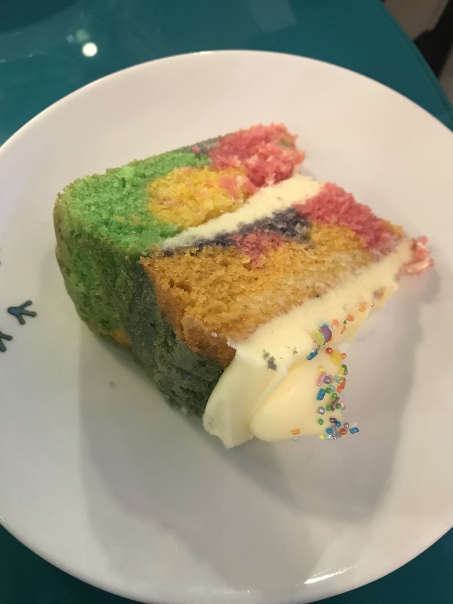 Rainbow cake at <a href="/SecretFrogCo/">Secret Frog Coffee</a> makes for a good Tuesday! #food #yummy