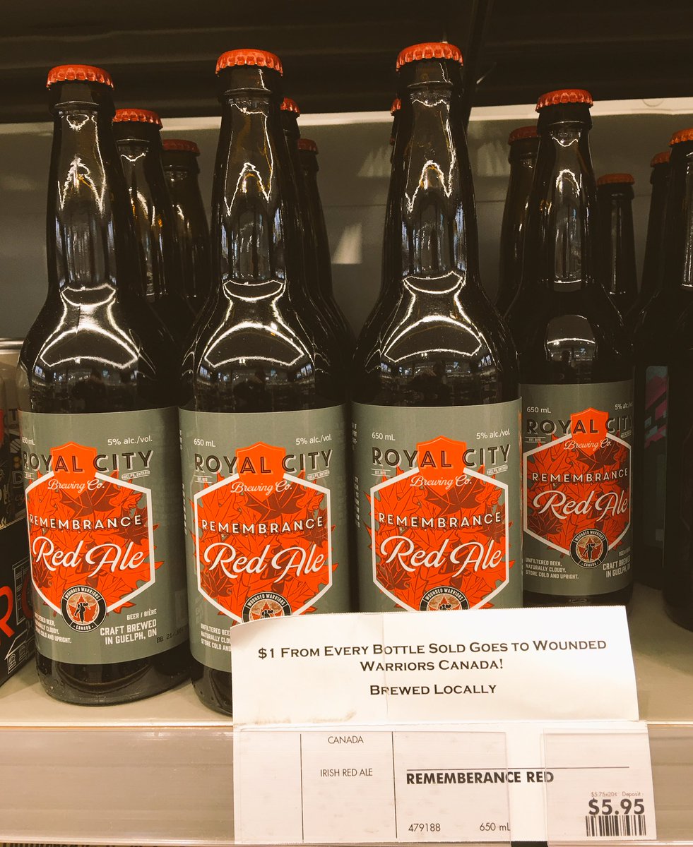 RoyalCityBrew's tweet photo. It’s almost gone. Head to @lcbo and pick up a bottle of Remembrance Red Ale. $1 from every bottle is donated to @WoundWarriorCA #ocb #obn https://t.co/oJKhwqQtj1