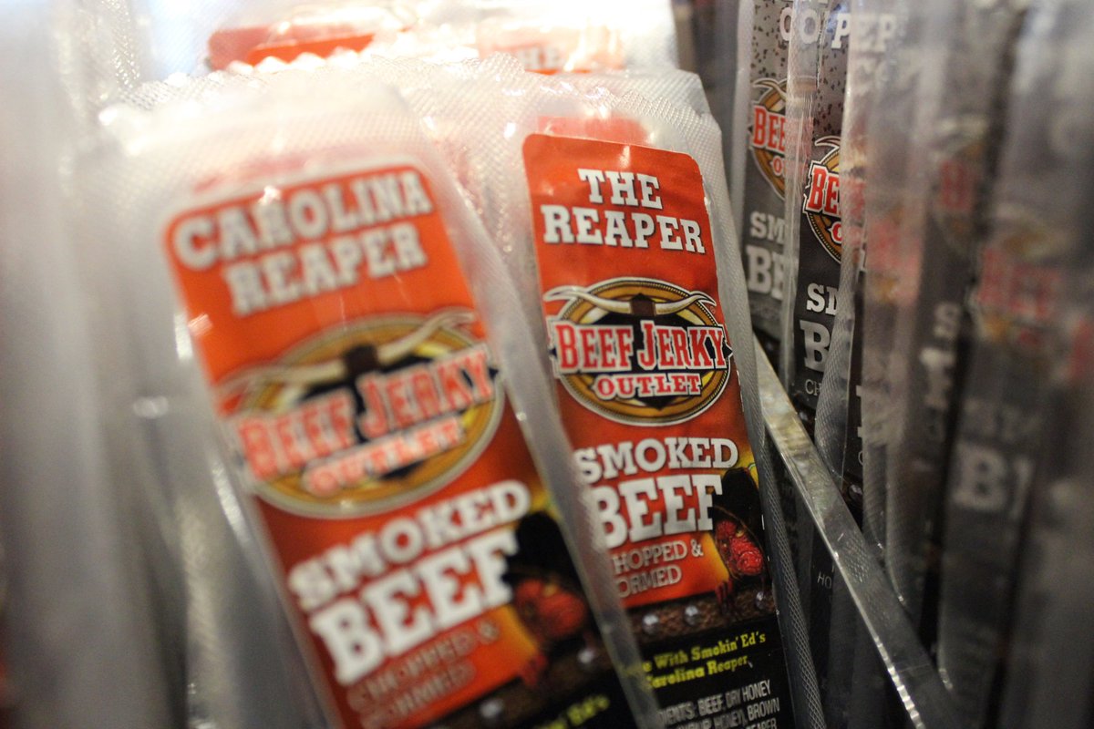 beefjerkyexp's tweet photo. By far our hottest jerky! Dare to try #thereaper? #100daysofjerky #day84 #carolinareaperpepper https://t.co/iQhFzWJR06