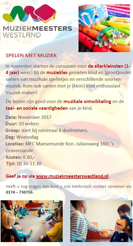Muziekmeesters's tweet photo. De muziekcursus voor de allerkleinsten (1-4jr) gaat weer bijna van start! Meld je vandaag nog samen aan via de website! #westland #muziek https://t.co/oQWeaQZhe1