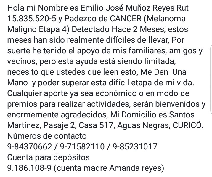luchin_cl's tweet photo. @aluksicc Don Andrónico nos podría ayudar en el caso de este joven con cáncer que necesita fármaco para "detener" avance RT https://t.co/JwjDoQsX1O