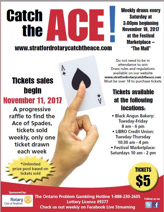 orrinsurance's tweet photo. Catch the Ace!! with Rotary Club of Stratford. Ticket sales begin November 11th   #weeklydraws https://t.co/RhF1O4JfNX