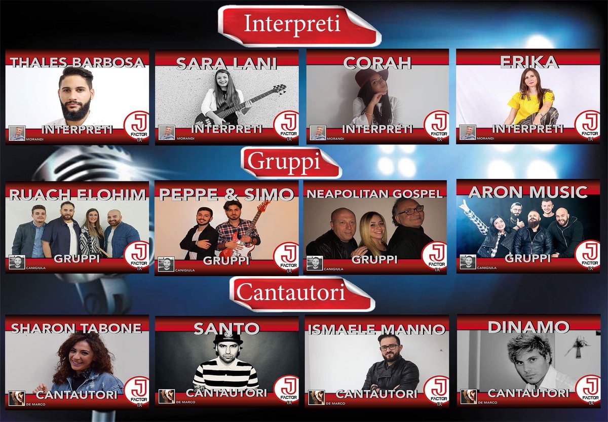 JFACTORITALIA's tweet photo. Il #cast dei 12 #finalisti della IX #edizione di #JFactor #Italy andiamo a scoprire i loro volti! #interpreti #gruppi #cantautori #JF9 #live https://t.co/VGfEqfOzkF