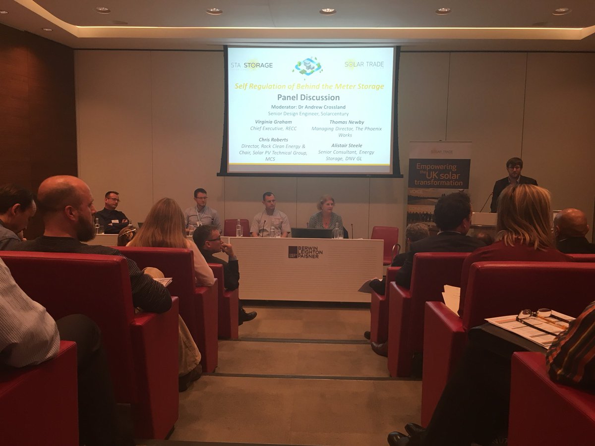 SolarEnergyUK_'s tweet photo. Excellent panel discussion: Self Regulation of Behind the Meter Storage with #stastorage https://t.co/Iq8z82r2yu