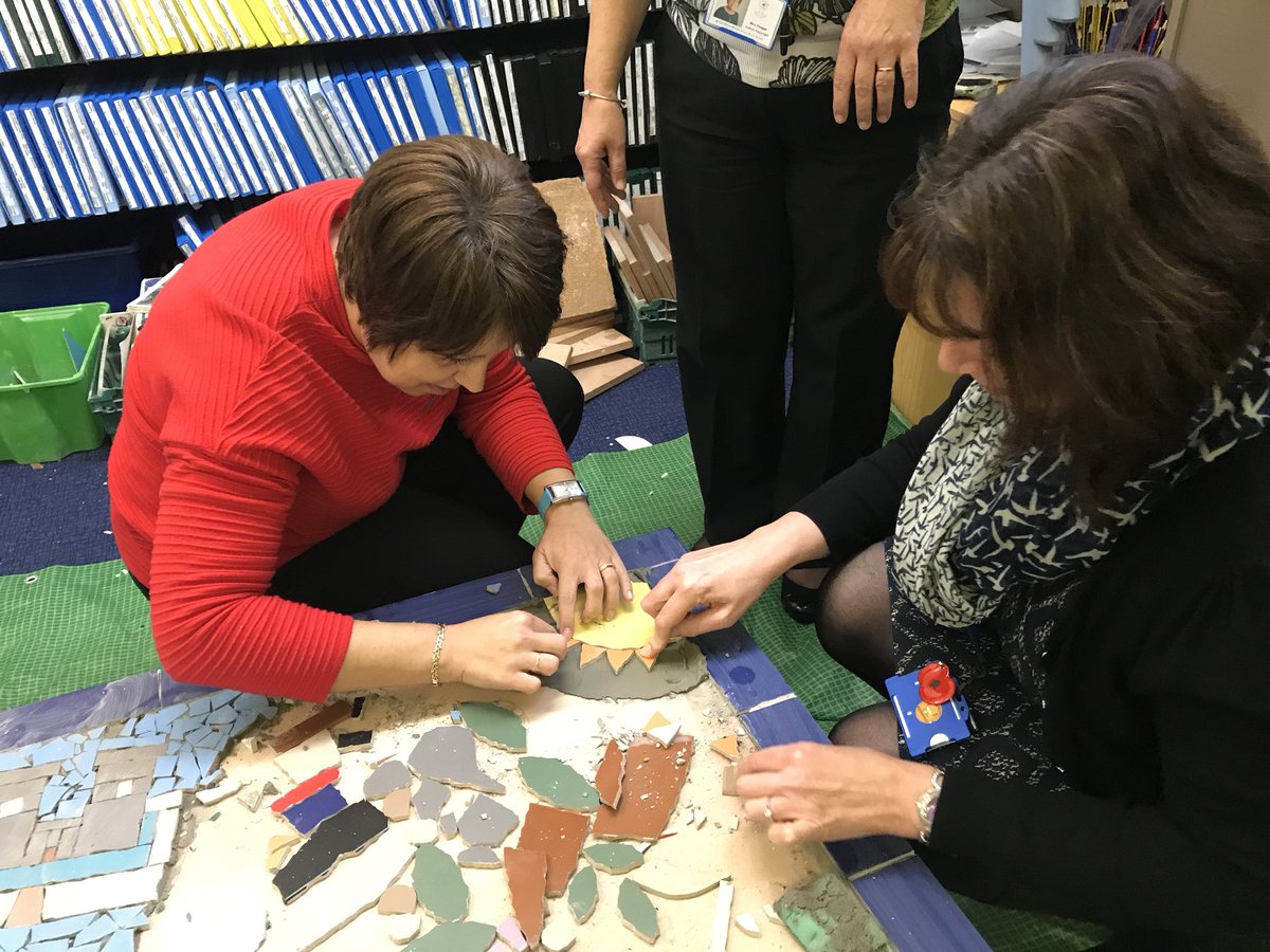 ManorCourtChard's tweet photo. Our excellent office staff adding their pieces to our amazing mosaics... watch this space for further updates. https://t.co/92Pz4l5H8r