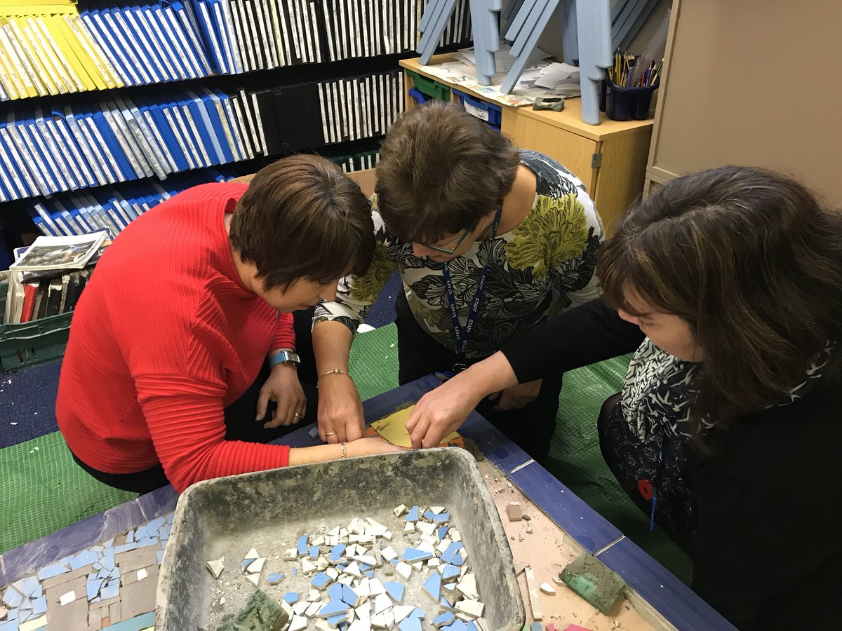 ManorCourtChard's tweet photo. Our excellent office staff adding their pieces to our amazing mosaics... watch this space for further updates. https://t.co/92Pz4l5H8r