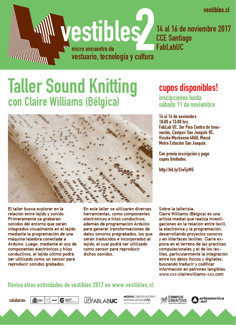 EventoVestibles's tweet image. #Arduino #chiletech Vestibles 2 2017 Clothing technologies culture November 14 to 16 Program and info vestibles.cl free taller