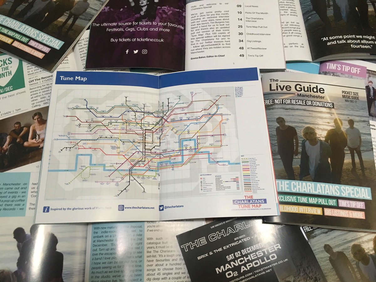 nightanddaycafe's tweet photo. Swing by and get @TheCharlatans’ pull out #TuneMap in the @LiveGuideMCR this Friday AND! there are 100 copies signed out there to find. https://t.co/gOLE5UeLb2