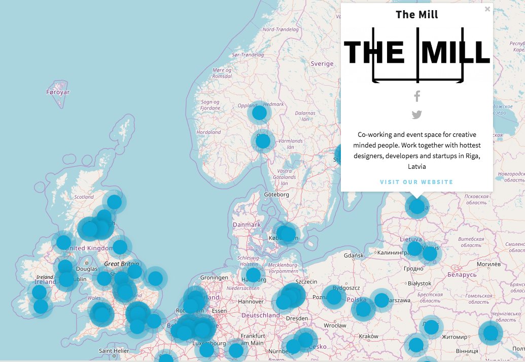 The Mill is spotted on @CreativeHubsEU map. Sweet! 😎
#coworkinngspace in #Riga