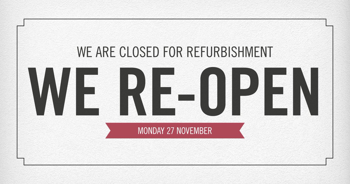 TivoliChelt's tweet photo. We are closed for refurbishment.
Re-opening Monday 27th November!
Keep your eyes peeled for updates 👇
https://t.co/ZsbeM0Hspw https://t.co/oWtS7gabsH